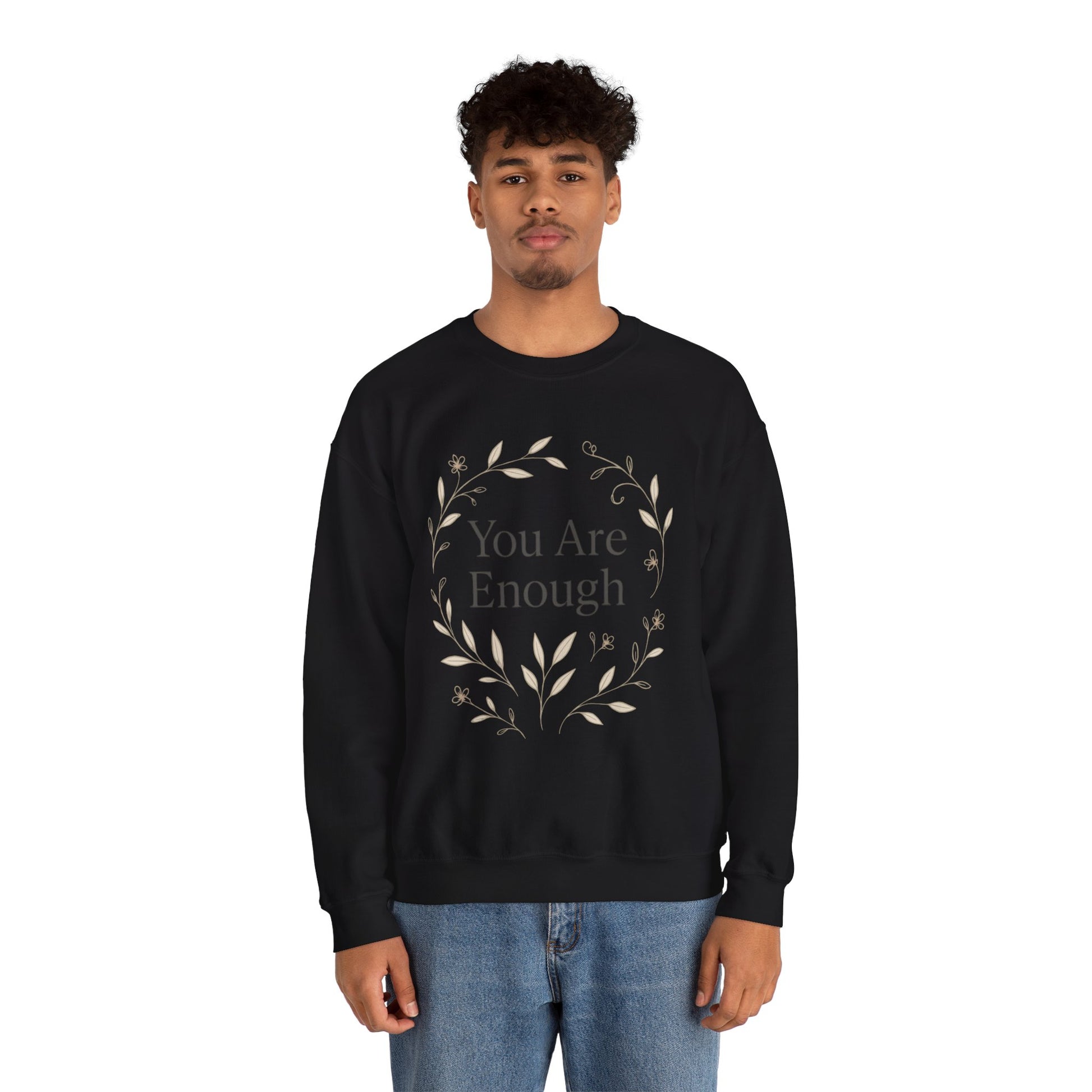 You Are Enough Minimalist Crewneck – Botanical Streetwear with a Message - dailyvibewear